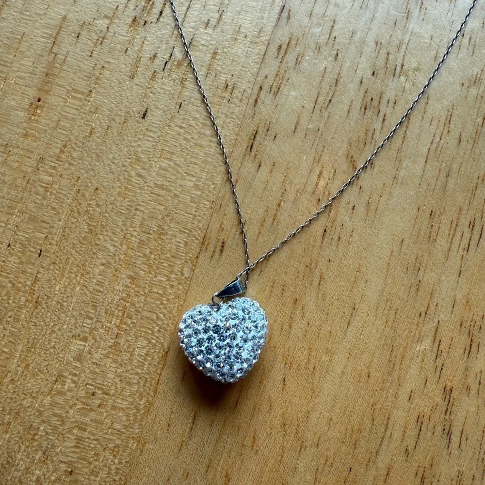 Pave Crystal Elegant Silver Heart 3D Pendant Necklace